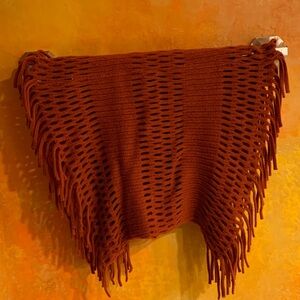 Rust Fringe Knit Shawl